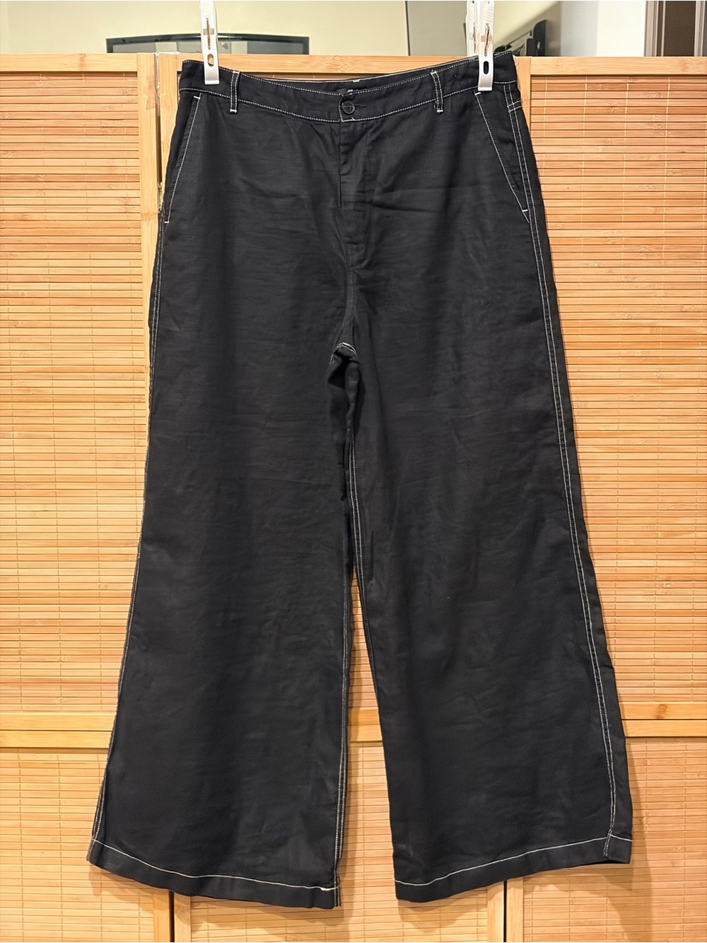 Madewell Women’s High Rise Wide Leg Linen Pants with Contrast Stitching 10 Y2K